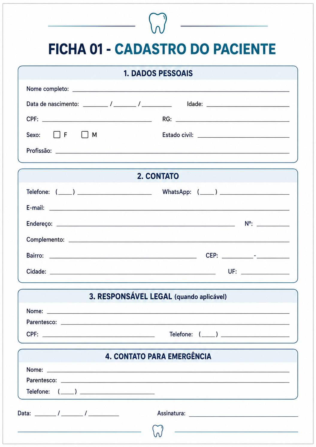 Amostra de ficha odontológica CLINIDOC