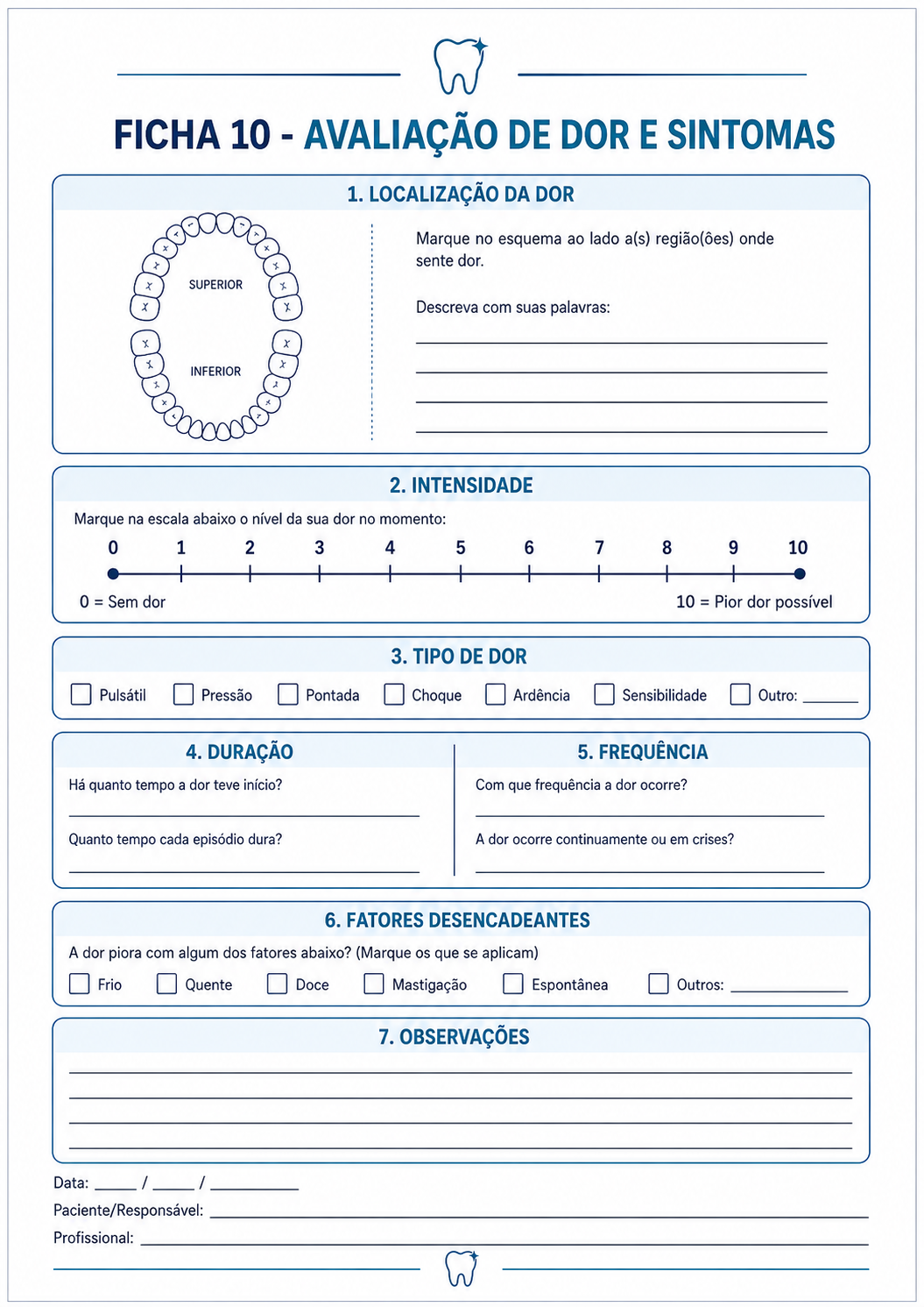 Amostra de ficha odontológica CLINIDOC