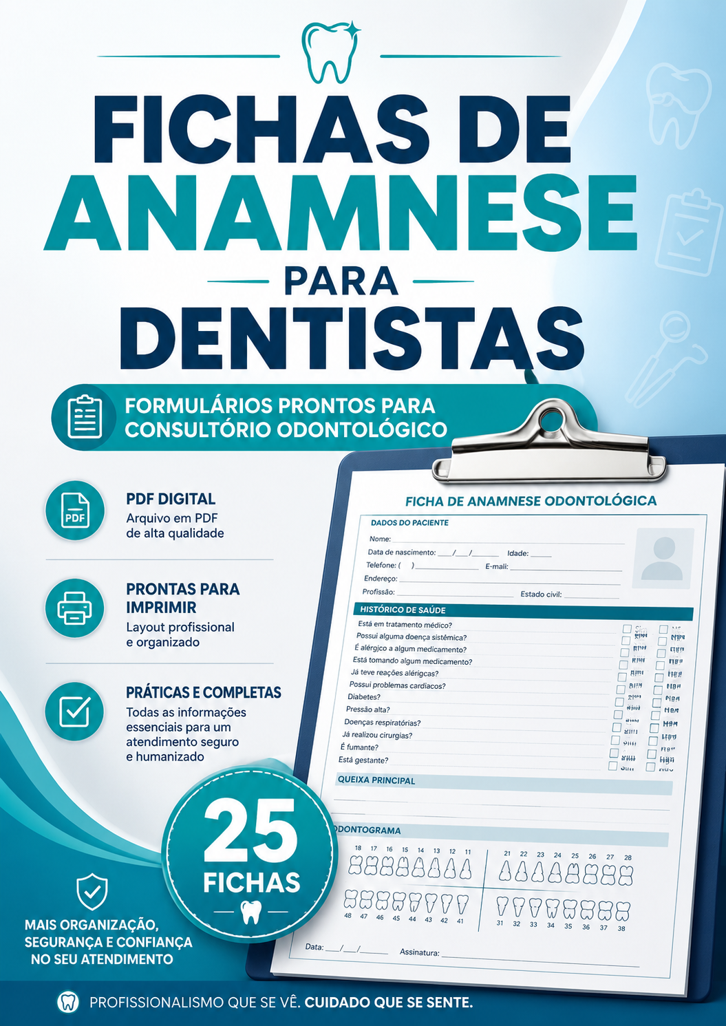 Capa das 25 fichas de anamnese para dentistas